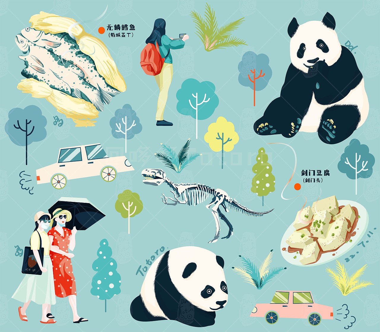 四川地圖-旅游景點（圖ZMzA4ODU3MzY0） - 商業(yè)插畫 - 站酷設計師哆哆Totoro原創(chuàng)素材 - 站酷ZCOOL