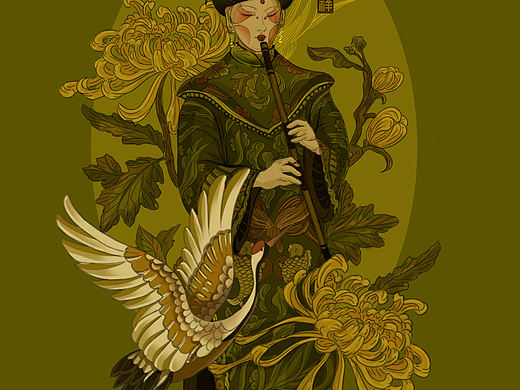 四季秋—菊花和乐手（个人主页-ZNTU1MzA5MzI=） - 艺术插画 - 站酷设计师赵吉祥原创素材 - 站酷ZCOOL