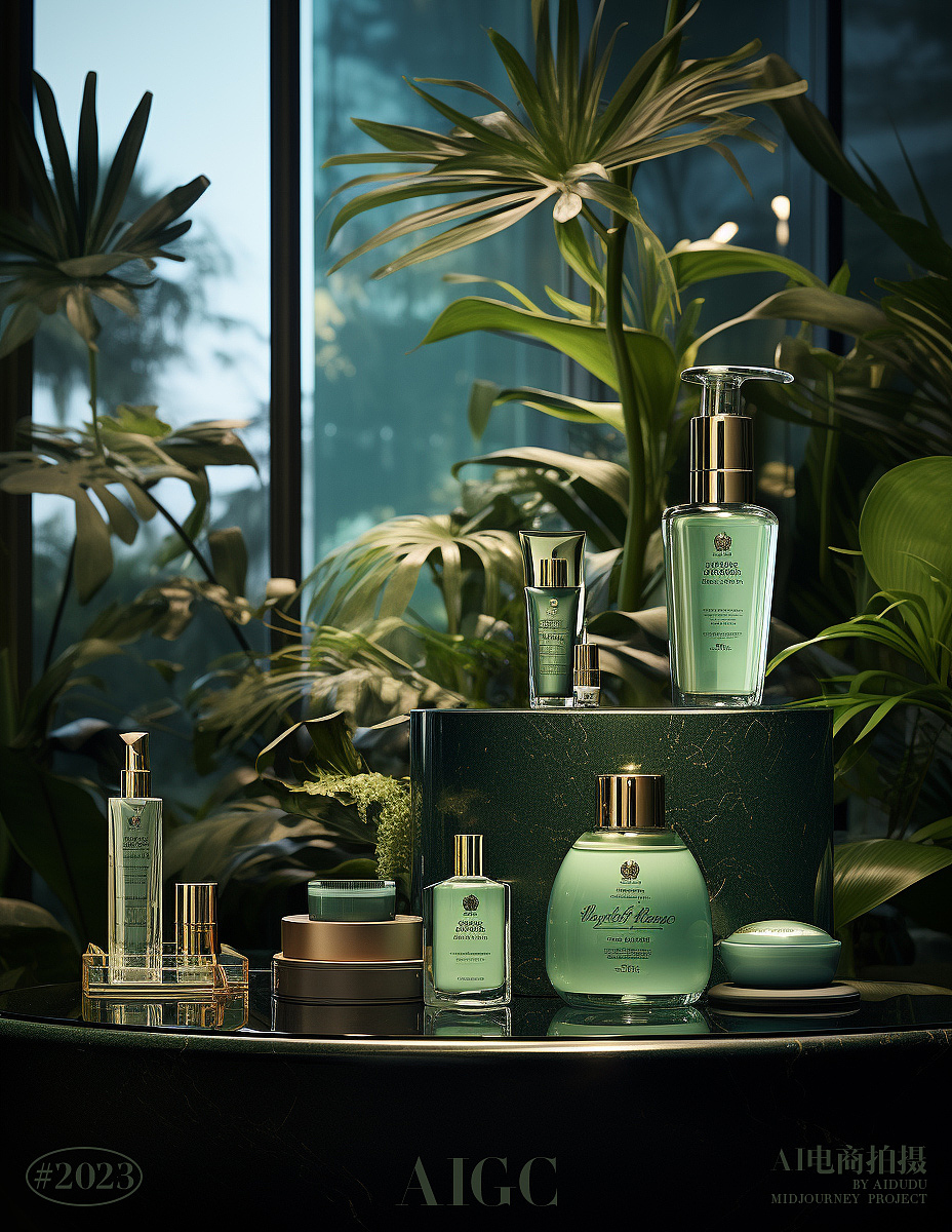 AI产品摄影｜护肤品绿色系场景（图ZMzQ4MjU4ODA0） - 产品摄影 - 站酷设计师aidudu原创素材 - 站酷ZCOOL