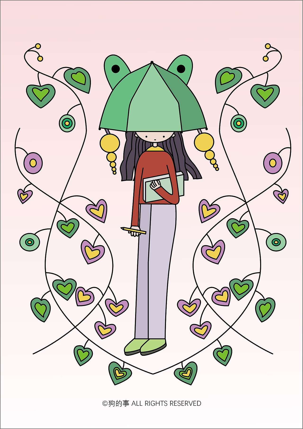 有一天下雨了，看见一个滑板车上有一个青蛙的雨伞。