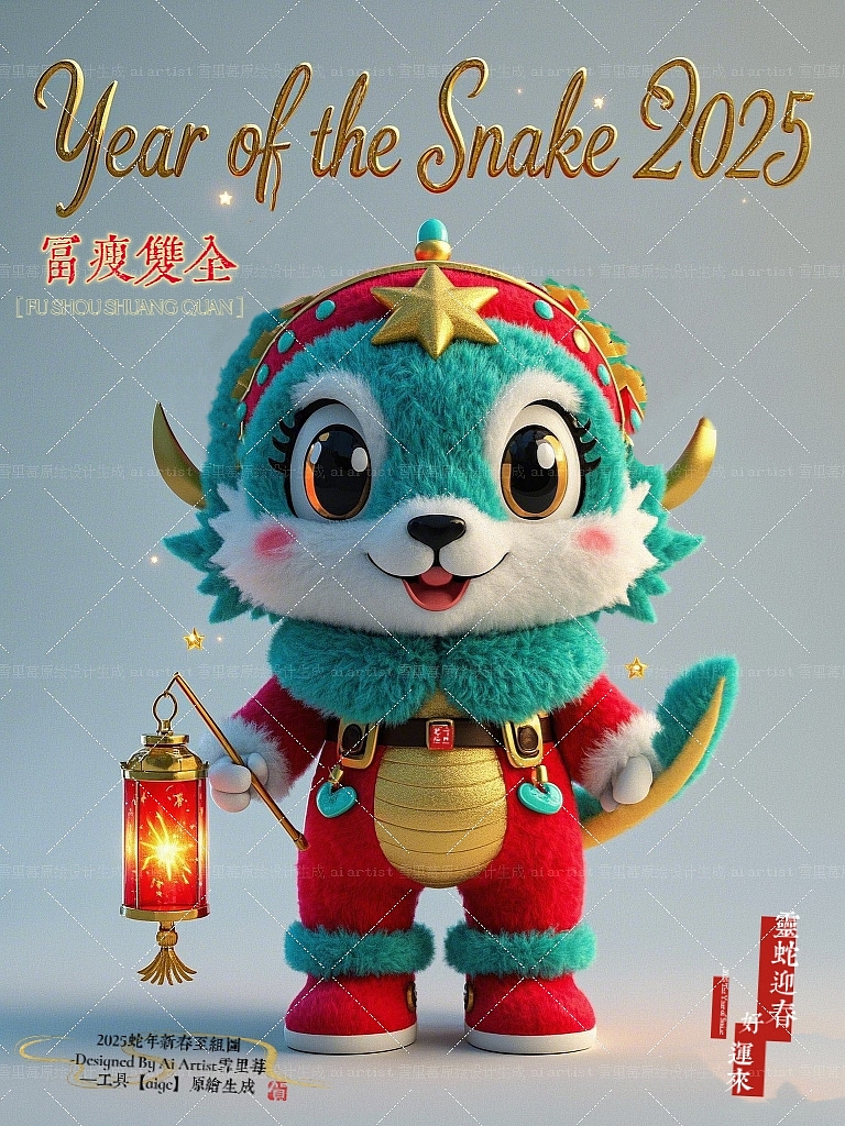 2025蛇年新春贴纸插画图案组3D设计（AI毛毡）（图ZMzgzMjU4MTA0） - AI作品 - 站酷设计师雪里莓工作室原创素材 - 站酷ZCOOL