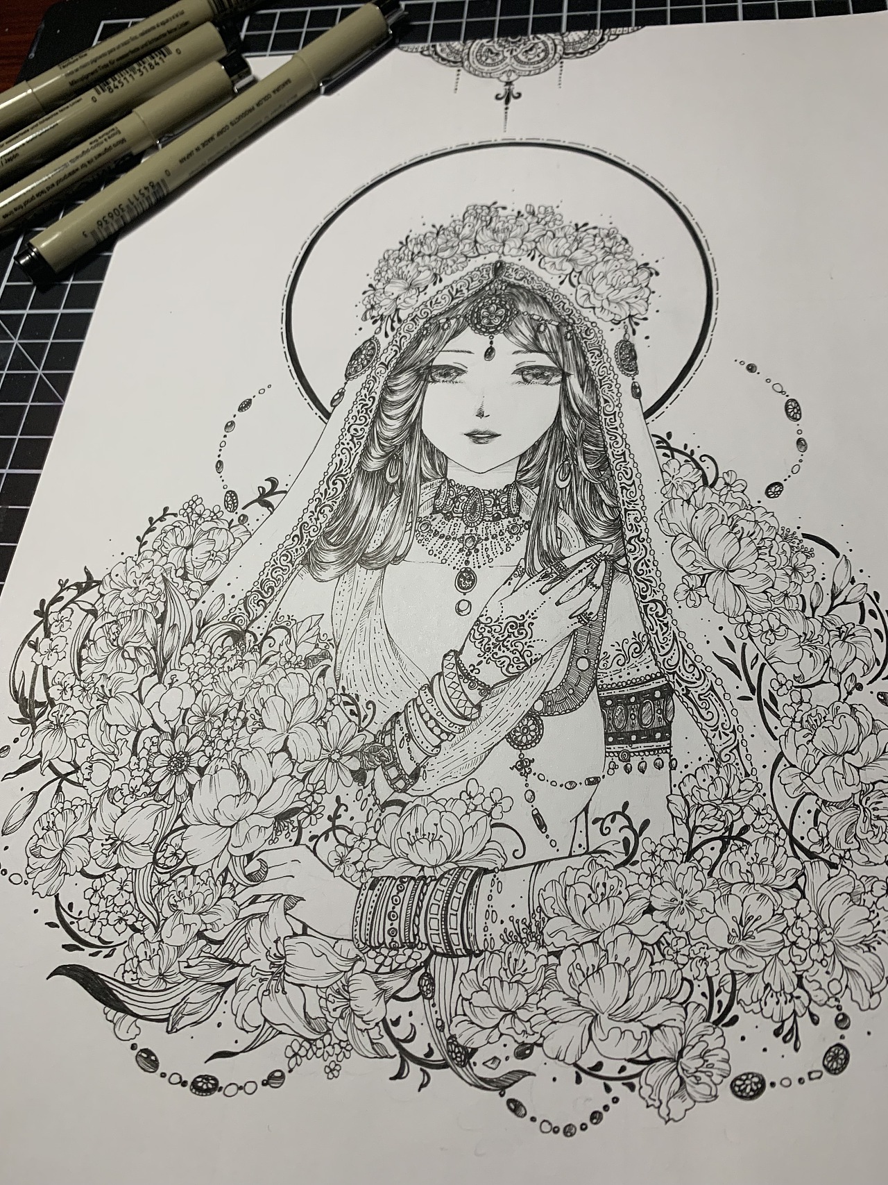 针管笔手绘 唯美细腻风格 灵感来自于印度海娜合肥|插画师欧洲大米