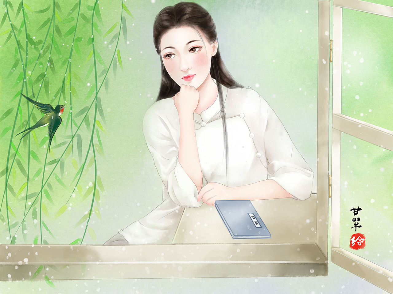 民国风少女（图ZMTk0MzYwMTQw） - 商业插画 - 站酷设计师甘草的画园原创素材 - 站酷ZCOOL