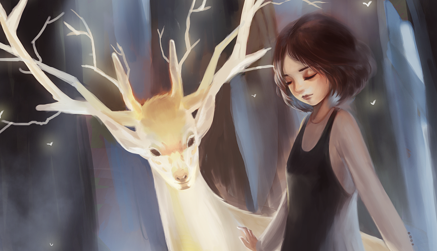 少女与鹿（图ZMTA0MzAwNTU2） - 创作习作 - 站酷设计师陳六歲原创素材 - 站酷ZCOOL