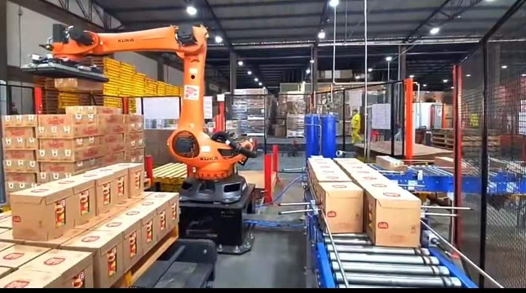 饮料自动装箱码垛机,全自动装箱码垛,箱装码垛机器人