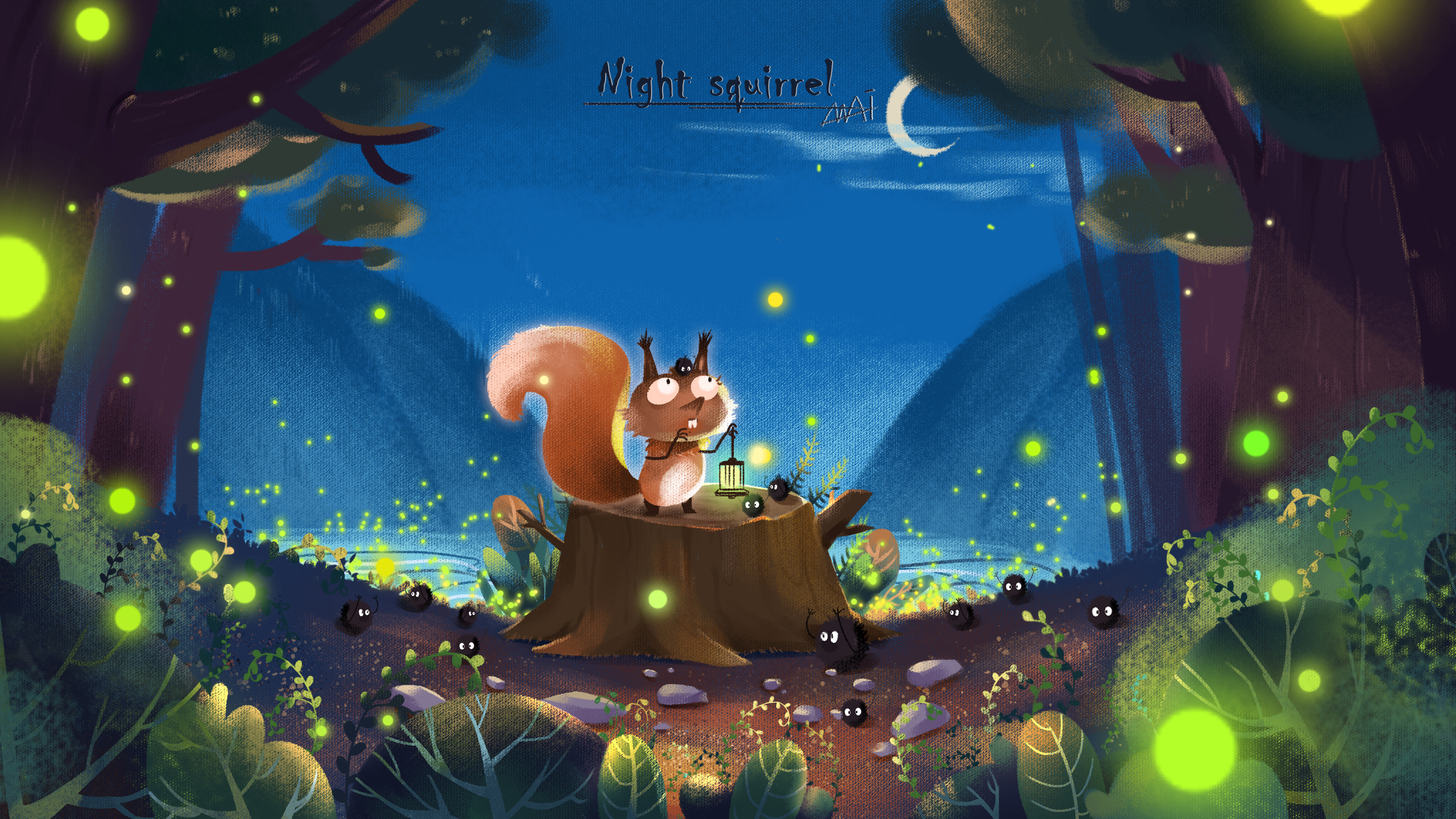 夜晚的松鼠|插画|儿童插画|梦泠箬 - 原创作品 - 站酷 (zcool)
