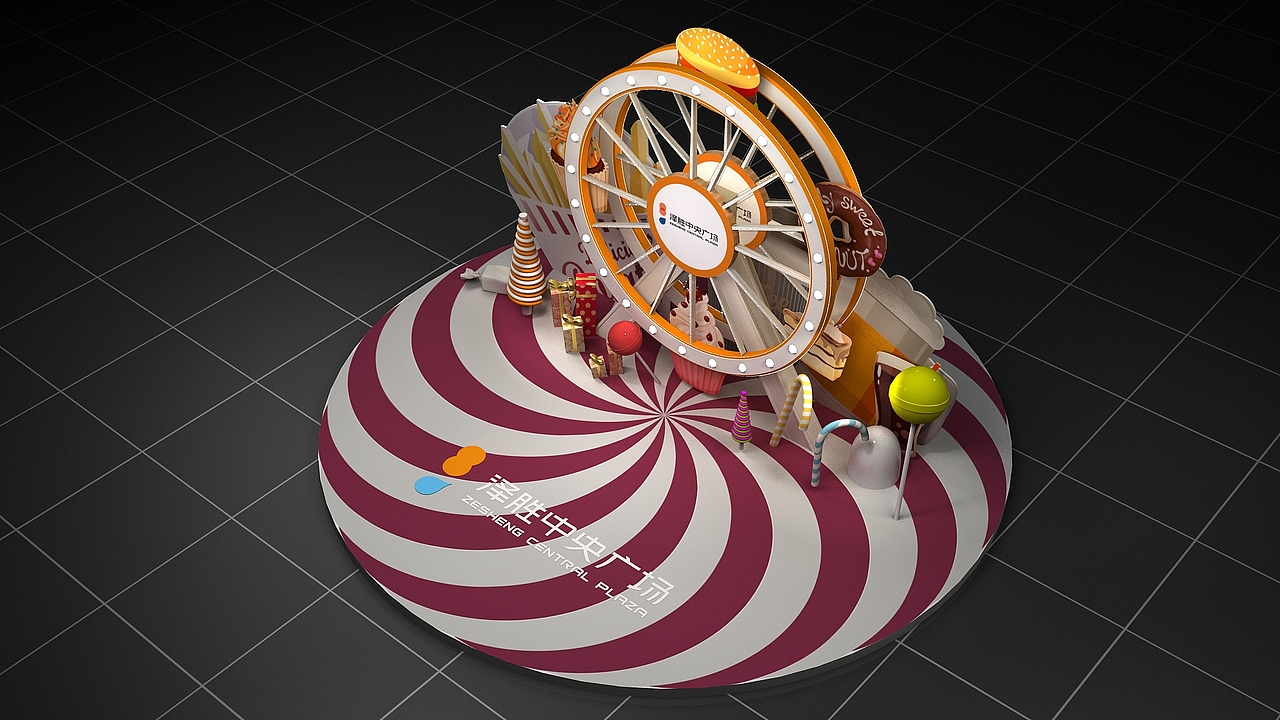 一套商业街开档效果图,各种DP点丶互动装置