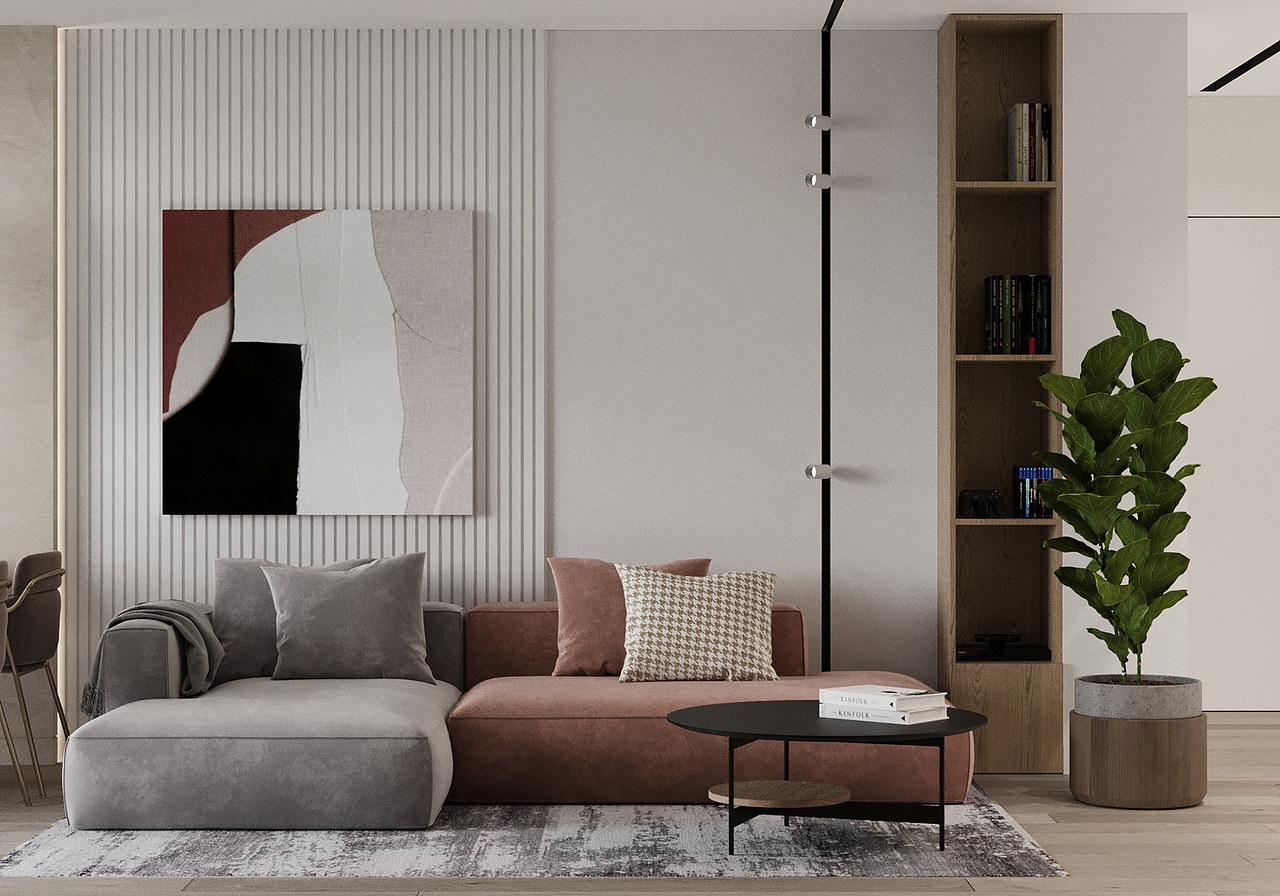 103㎡多彩公寓设计,温柔治愈的完美搭配