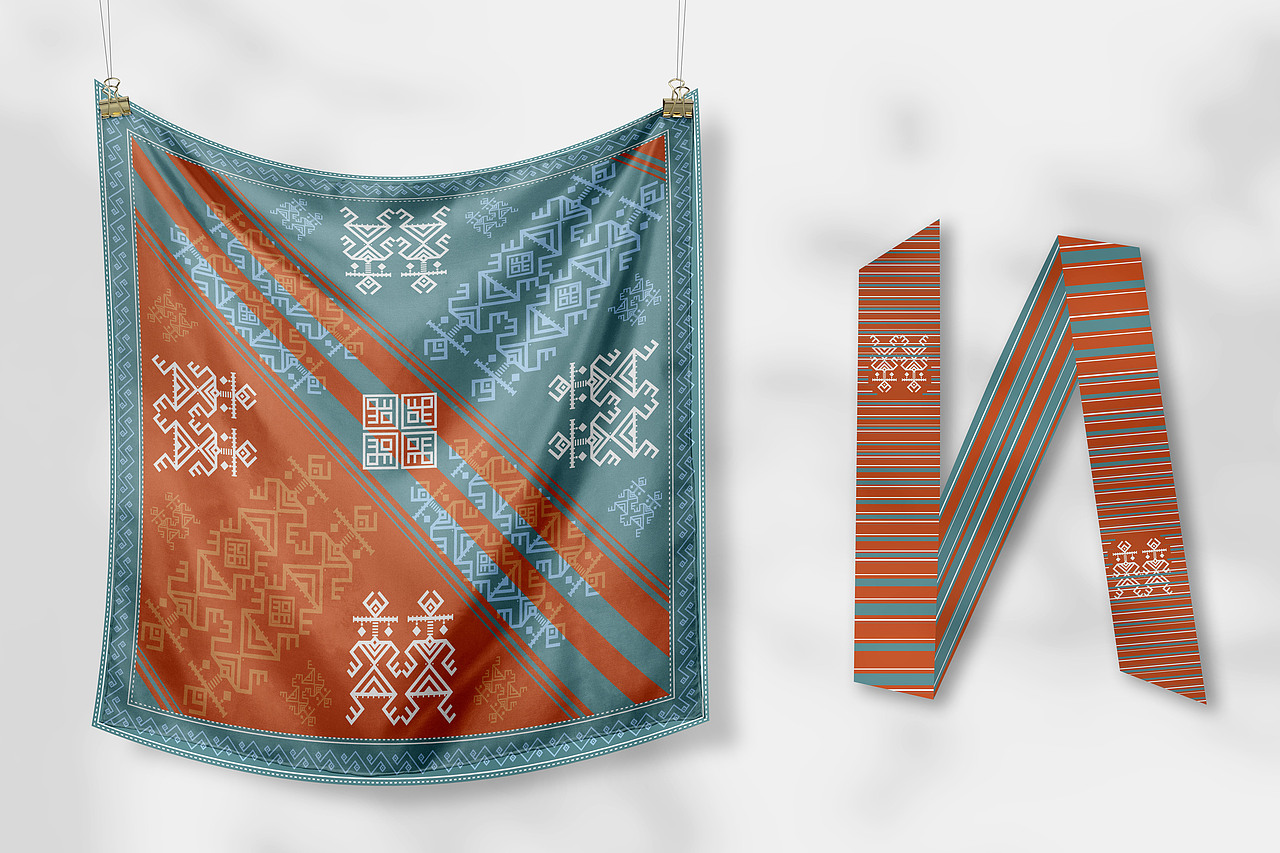 霓·夏日絮语——黎锦纹样.黎母纹之丝巾设计（图ZMjM1MzM2NTAw） - 生活用品 - 站酷设计师金鱼设计狮原创素材 - 站酷ZCOOL