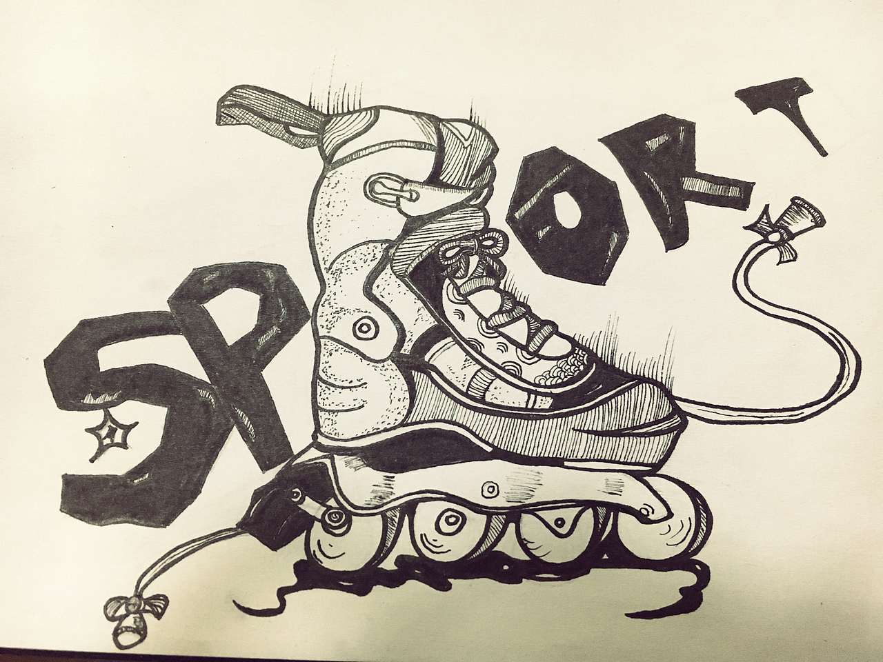 好吧,这个旱冰鞋用了一下午才画完