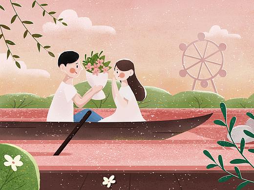 情人节的情侣，游湖泛舟