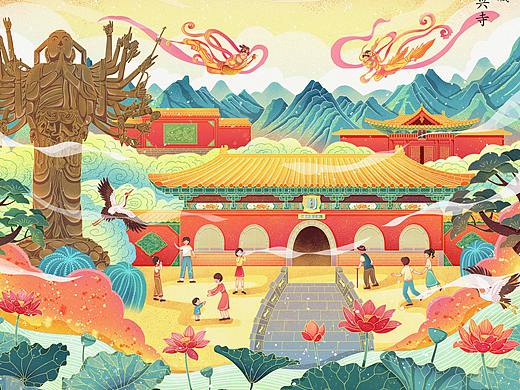 河北正定古城——隆兴寺（国潮插画）