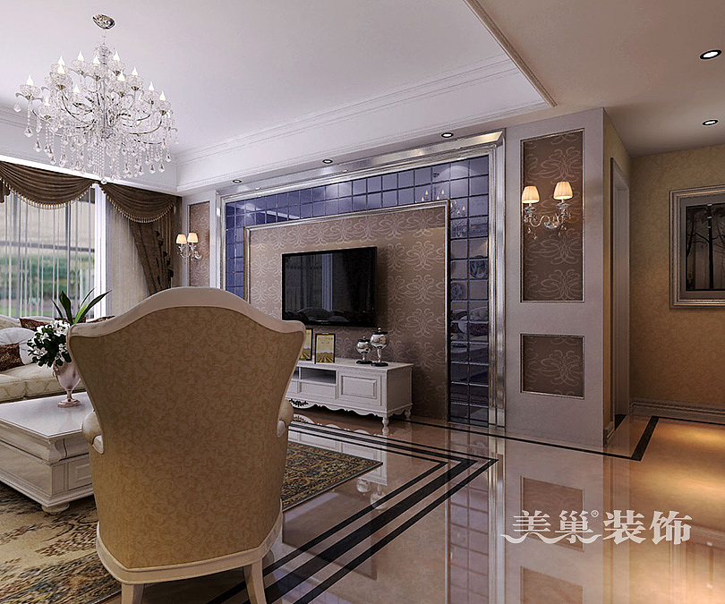 郑州谦祥万和城三室两厅装修效果图鉴赏——电视背景墙