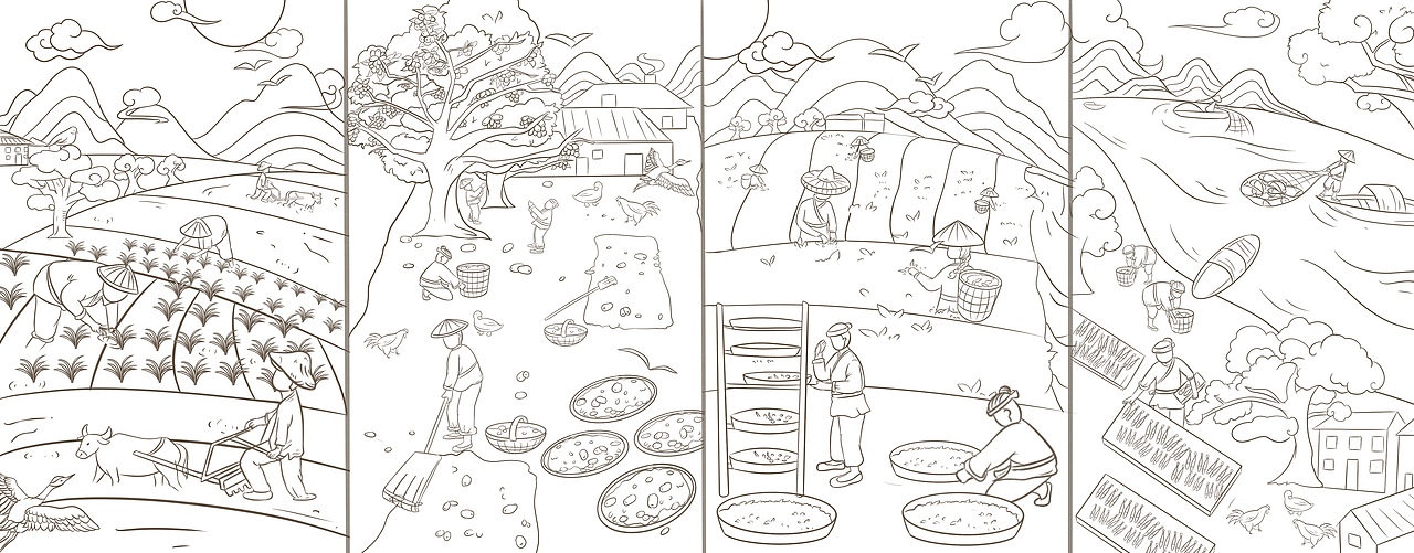農(nóng)民生活長圖畫（圖ZMjc3NTE5ODAw） - 商業(yè)插畫 - 站酷設(shè)計師可樂醉了貓anda原創(chuàng)素材 - 站酷ZCOOL