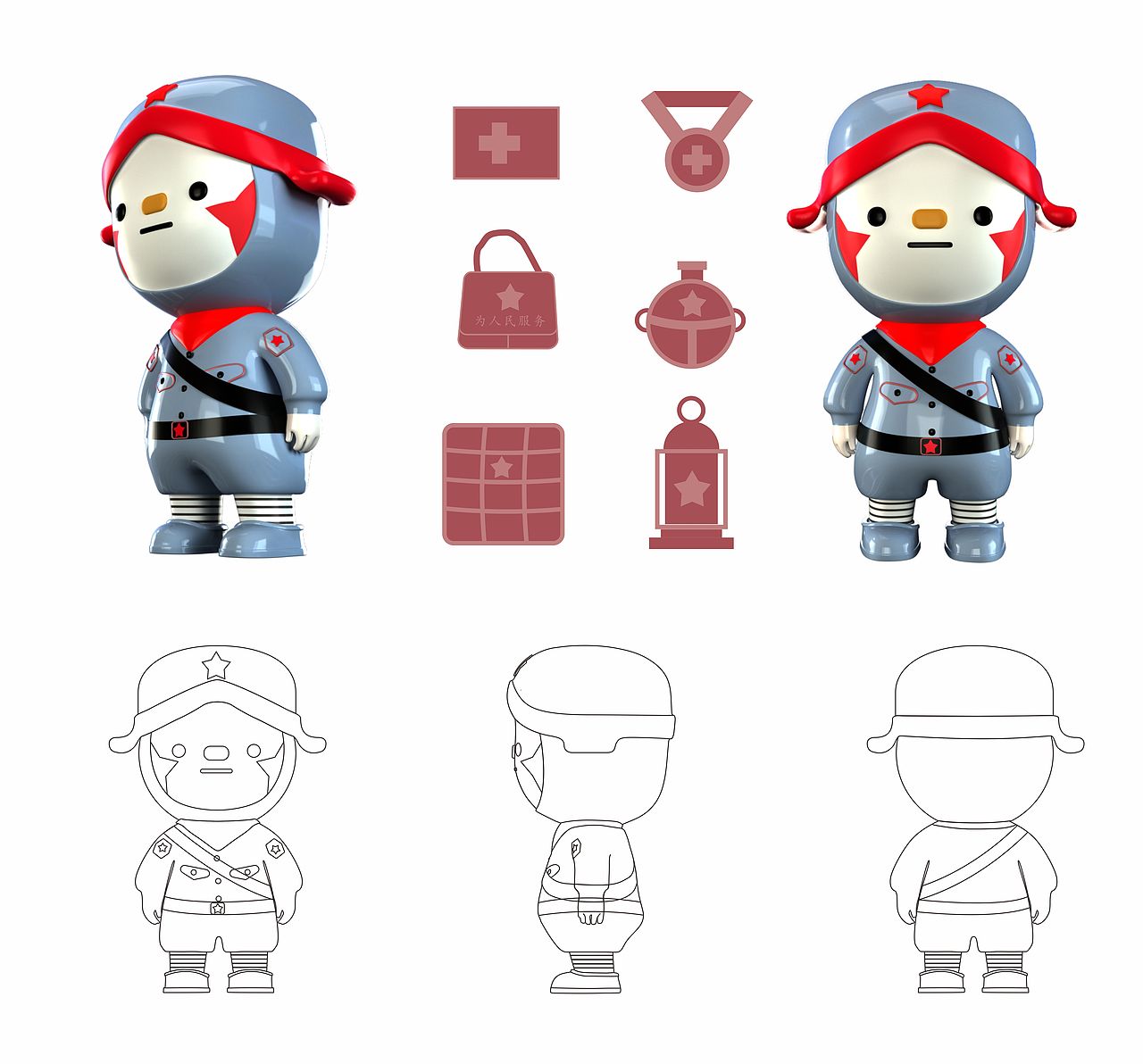卡通红色文创IP《八号》爱国，怀旧（可授权）（图ZMjkxNjkxNjY0） - IP形象 - 站酷设计师jjass123原创素材 - 站酷ZCOOL