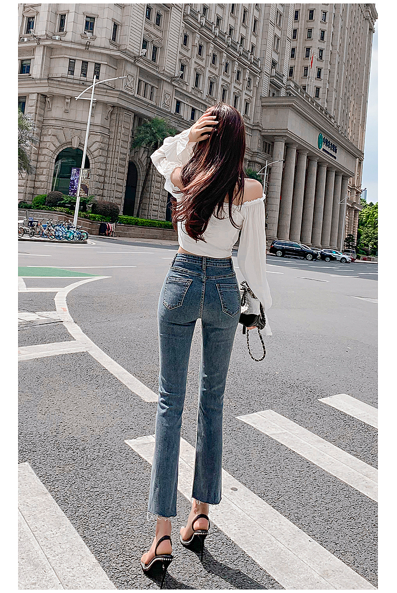 高腰裤子拍摄 直筒裤子拍照 牛仔裤女喇瘦阔腿裤拍摄