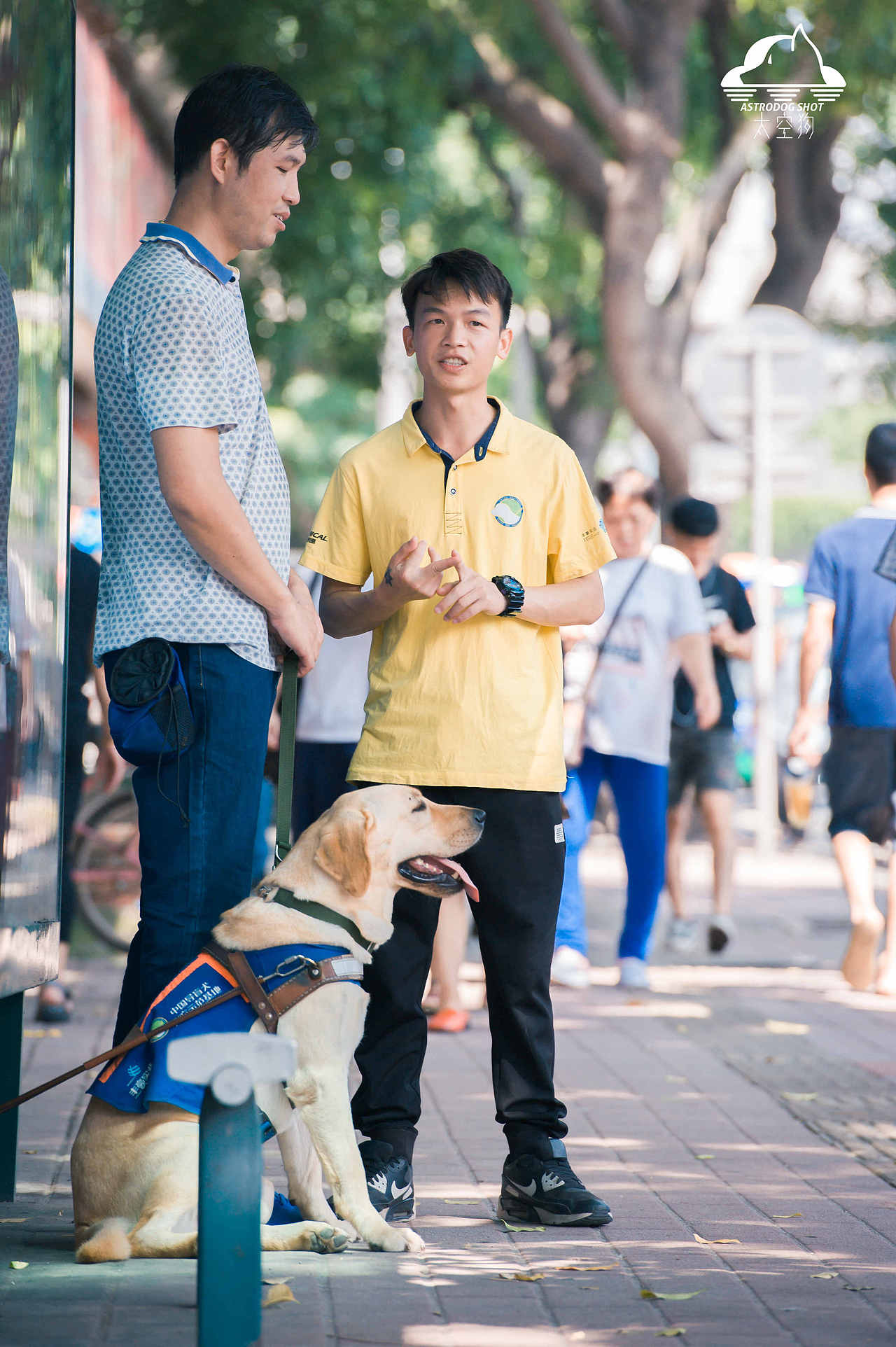 训练师在和匹配者交待公交车站的注意事项