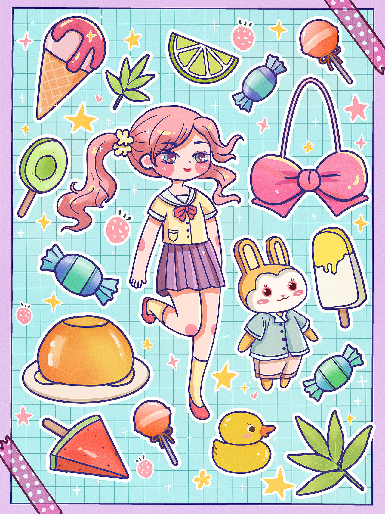 手账风可爱女孩马卡龙少女色