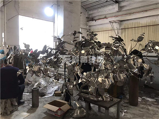 别墅当代中式不锈钢造型树小品雕塑 永不落叶枯萎