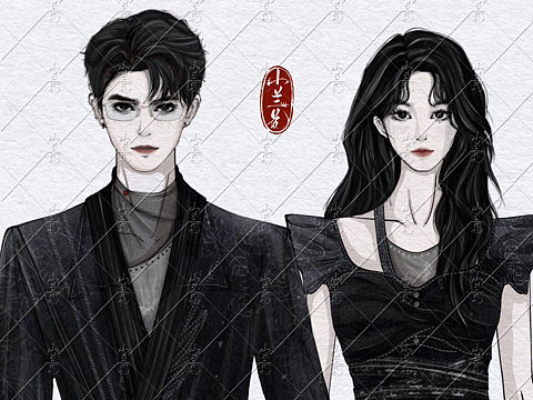鹤归✨新中式情侣服装设计效果图