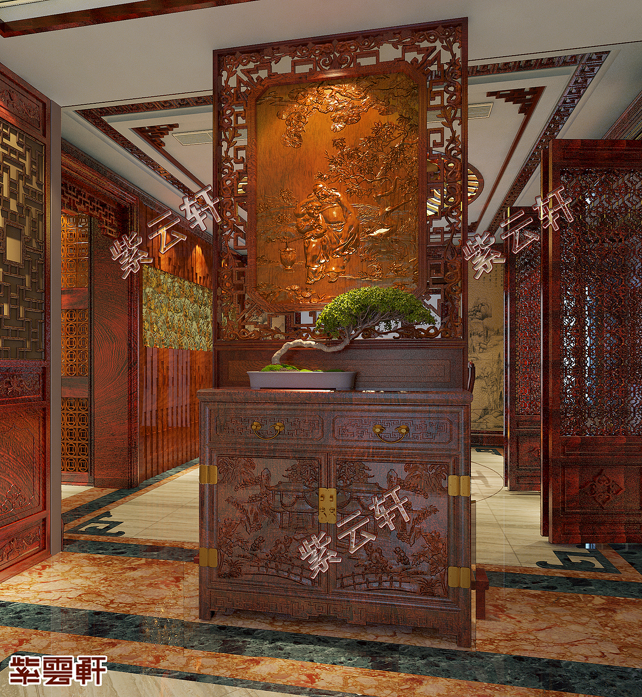 木雕复古中式装修效果图