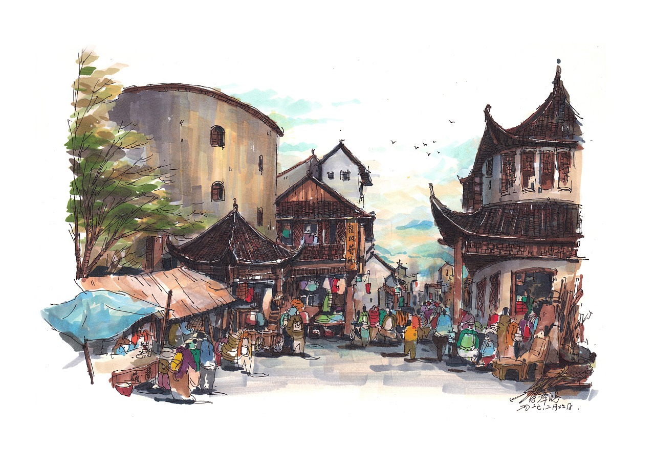 马克笔风景速写4