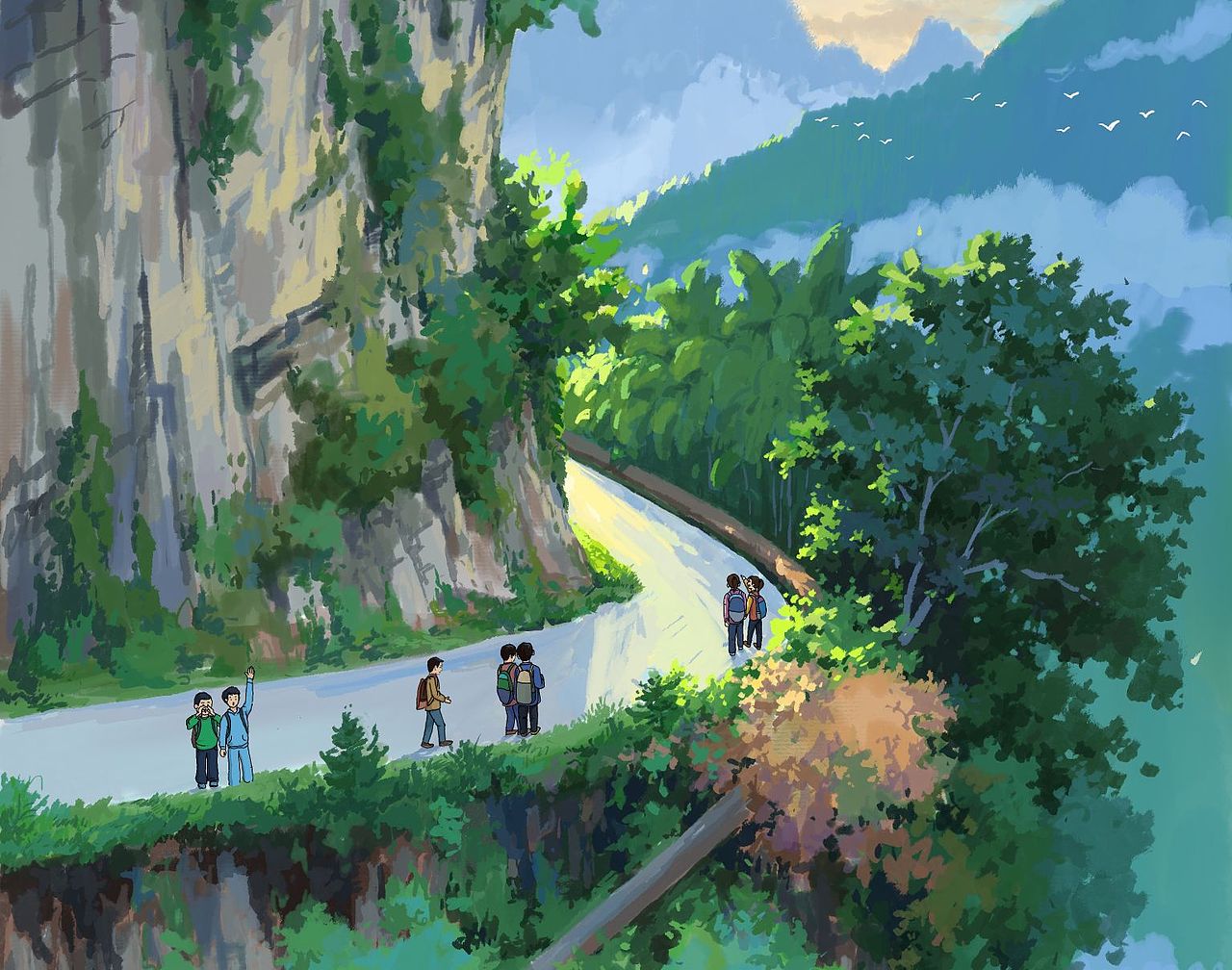 回忆童年，上学时的场景。（图ZMzQyNjk5MDQw） - 艺术插画 - 站酷设计师南宝山高师原创素材 - 站酷ZCOOL