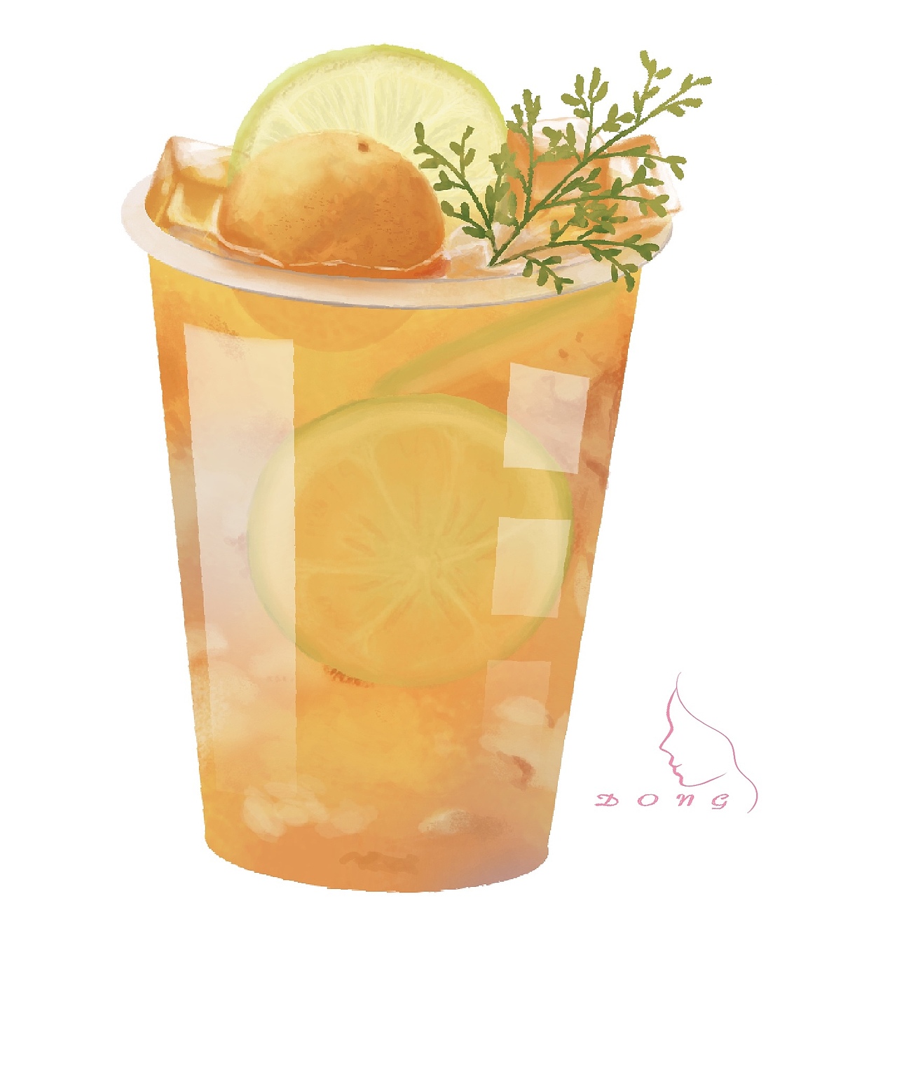 水果柠檬茶插画写生