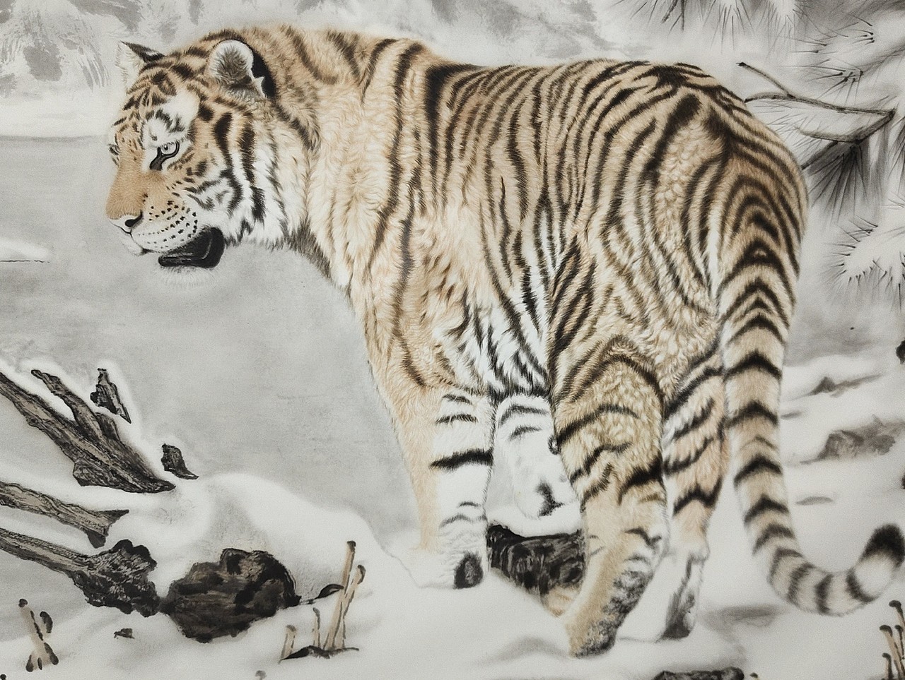 工笔虎《回眸》