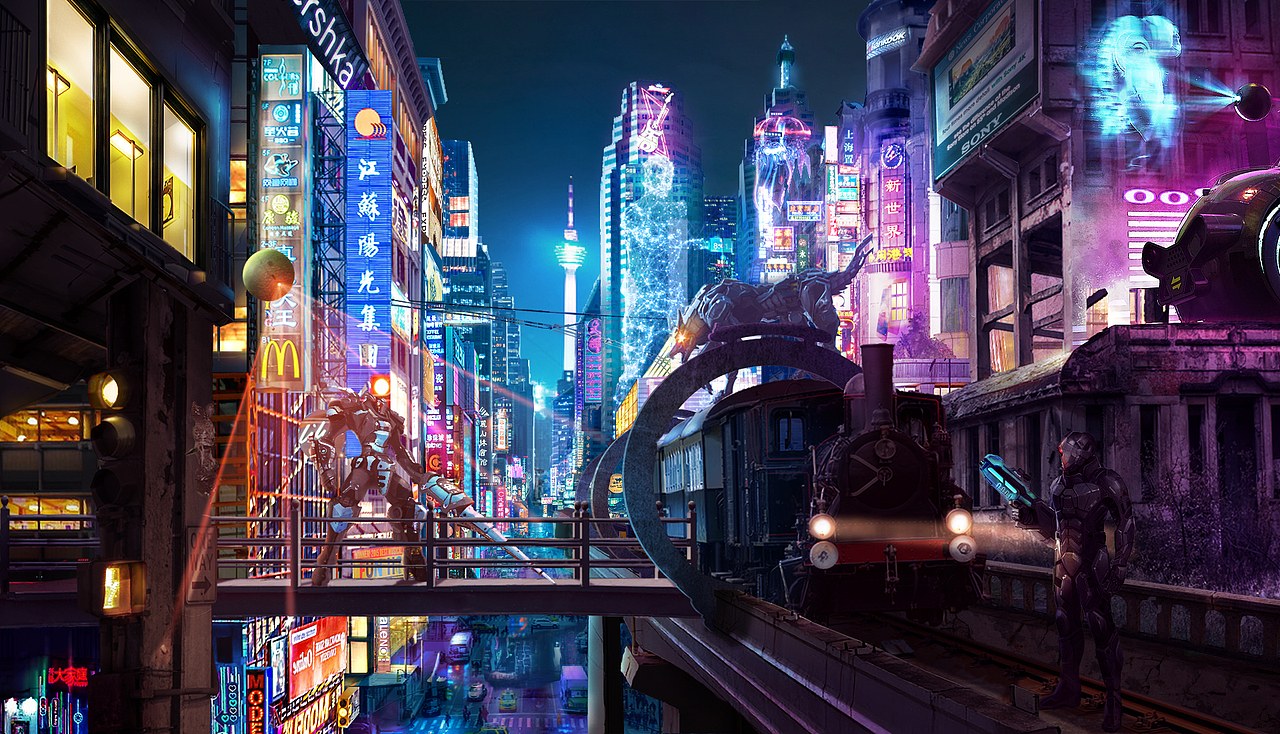 赛博朋克城市合成（图ZMjE0MzUzNjU2） - 海报 - 站酷设计师静听雨落丿原创素材 - 站酷ZCOOL