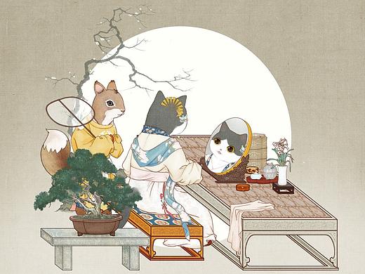 观复猫之钻进古画