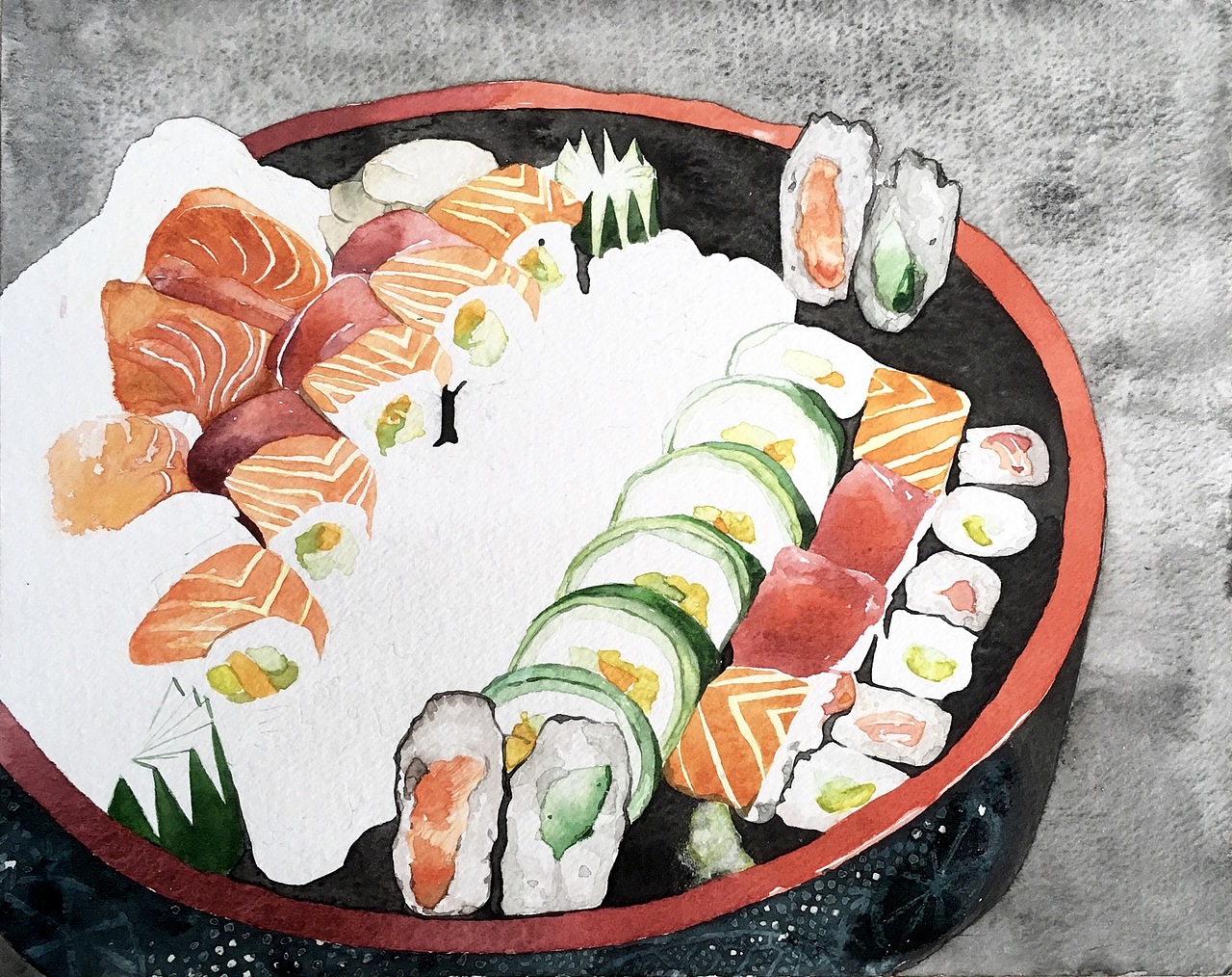 水彩画寿司（图ZNTE4OTI4MzI=） - 绘画 - 站酷设计师ran092shan原创素材 - 站酷ZCOOL