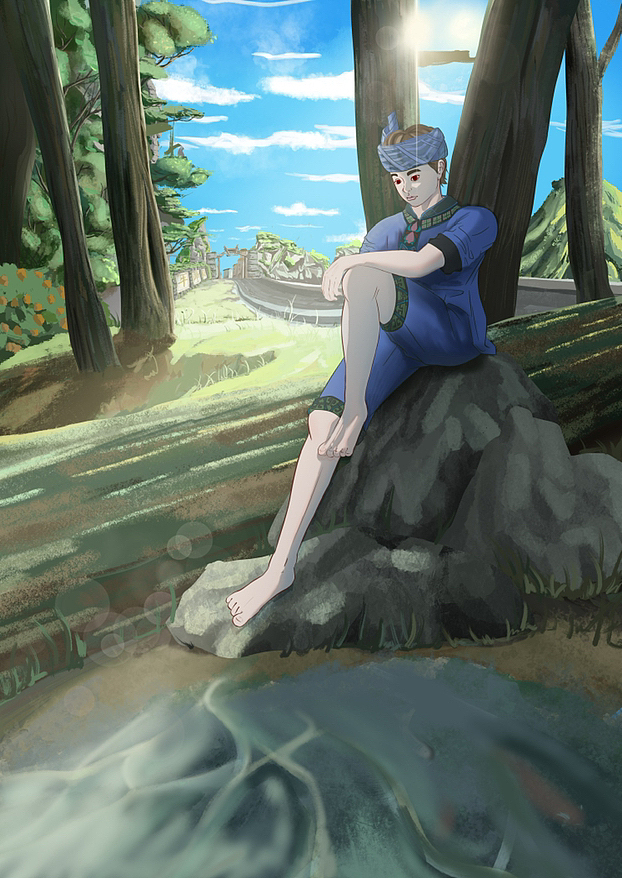 牛蹄关村插画《沉思的布依族少年》