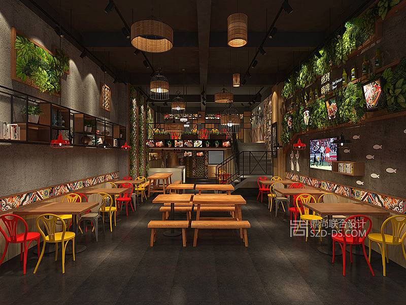 东莞拾味馆烧烤餐厅室内装修设计