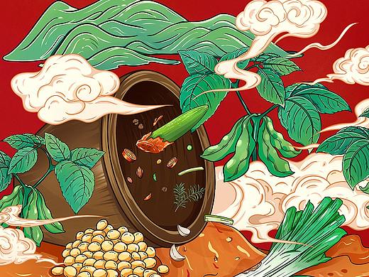 海天黄豆酱-插画包装设计