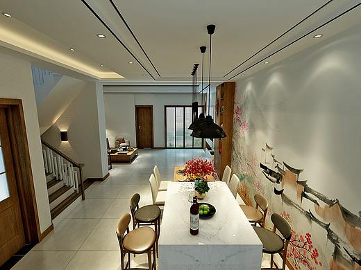 泰安金科桃花源165㎡错联排别墅混搭风格装修效果图