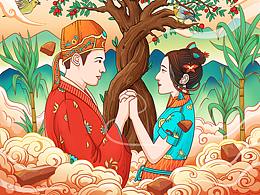 古法红糖块包装插画