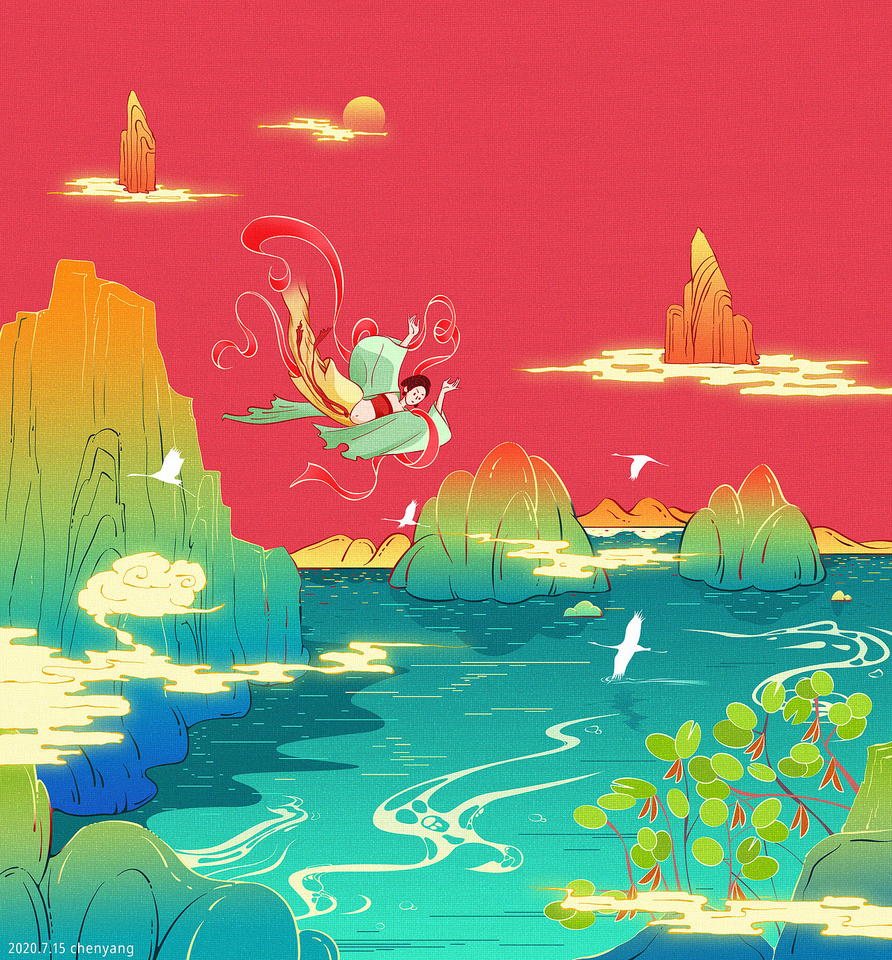 飞天插画KV（图ZMjQ2MTA0Mzg0） - 艺术插画 - 站酷设计师chenyang1912原创素材 - 站酷ZCOOL