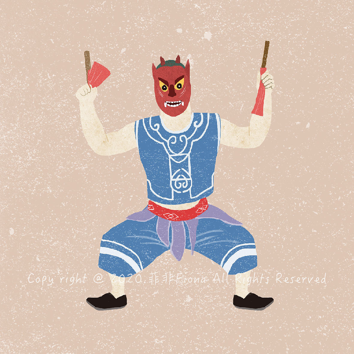 戴着傩面跳傩戏|插画|商业插画|菲非fiona - 原创作品 - 站酷 (zcool)