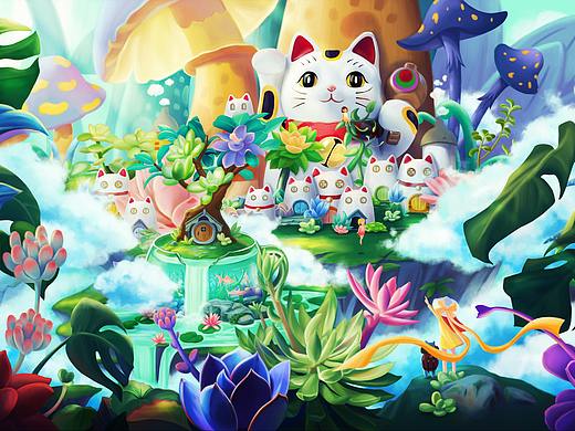 招财猫猫村的奇幻森林 | 打开ULED去旅行（个人主页-ZNTc1MDQ2NDQ=） - 海报 - 站酷设计师leanana原创素材 - 站酷ZCOOL