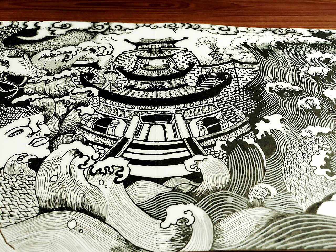 中国风系列长卷_手绘_黑白_纹身_插画