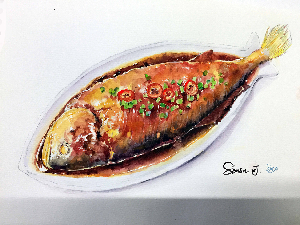 画红烧鱼 简单图片