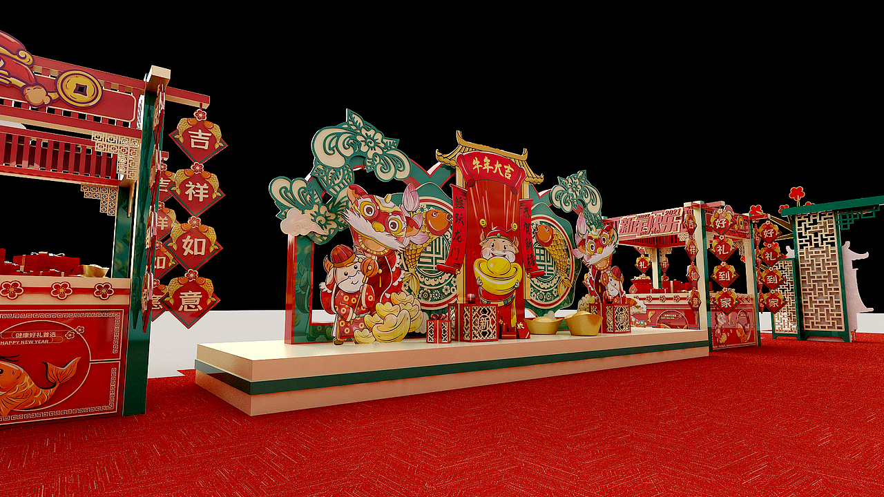 全套国潮美陈商场年货节商业美陈堆头设计