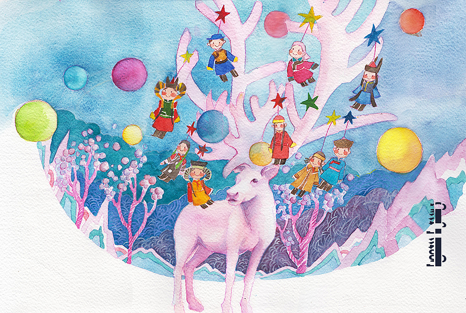 洪荒之力画出的12幅蒙古风插画—《花蕾》2018年封面