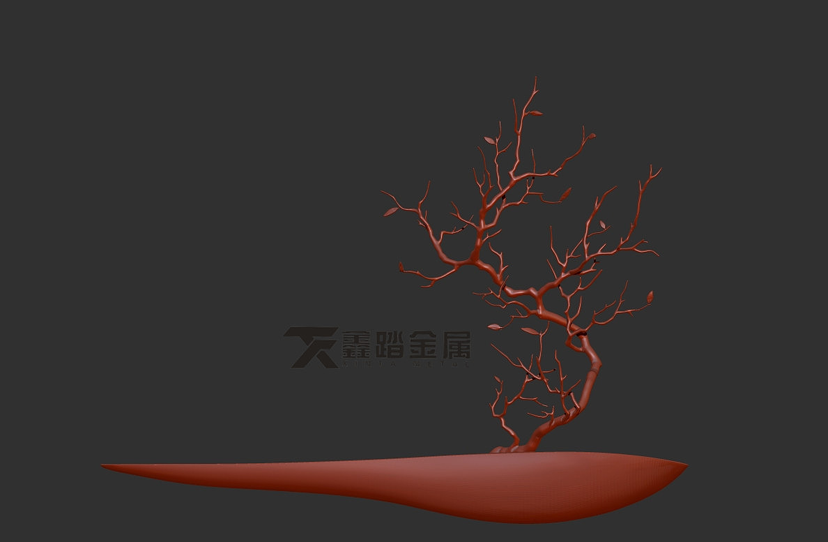 镜面不锈钢船与树枝组合雕塑、半抽象让其魅力大放异彩