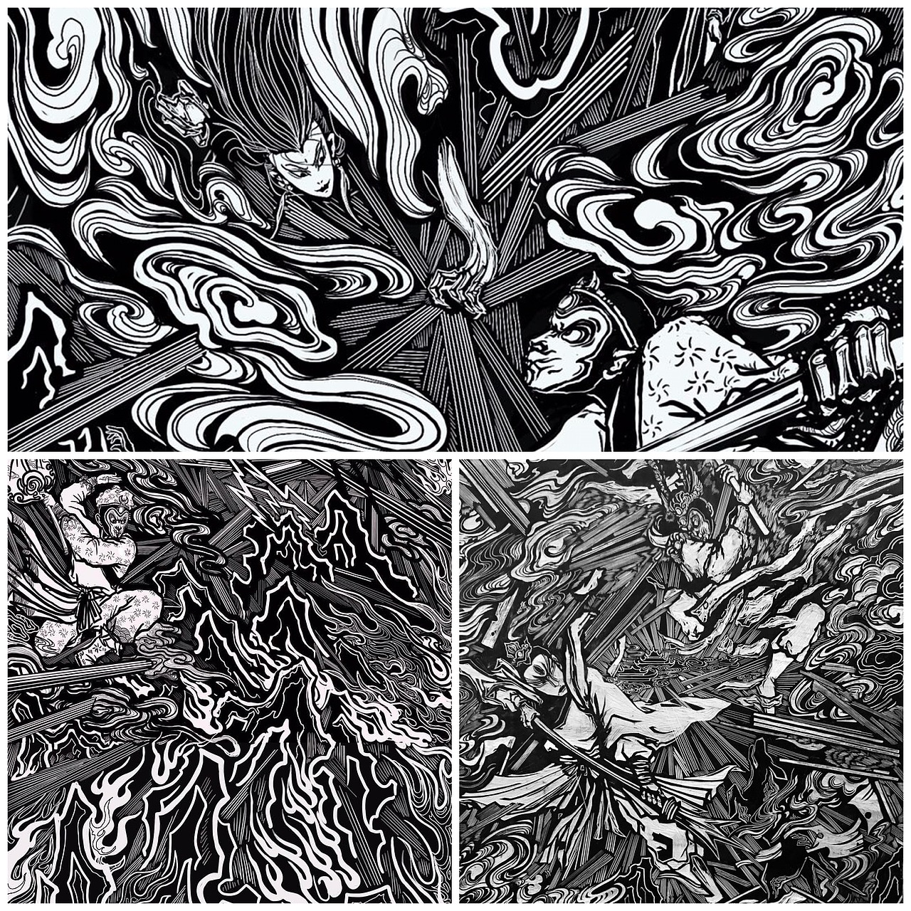 版画黑白木刻西游插画