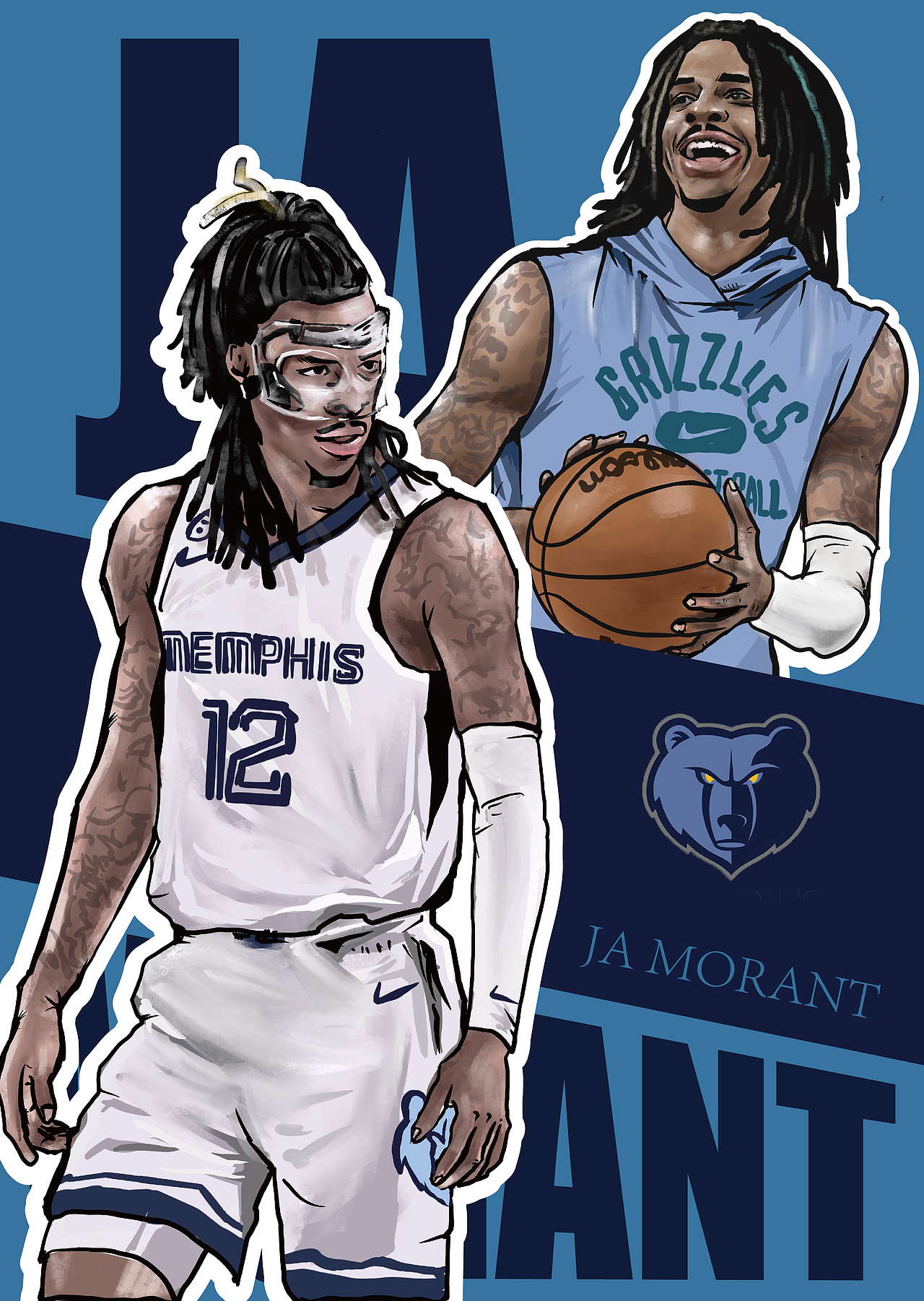 nba球星莫兰特插画（图ZMzcxODA5MDQ0） - 商业插画 - 站酷设计师旦旦工作室原创素材 - 站酷ZCOOL