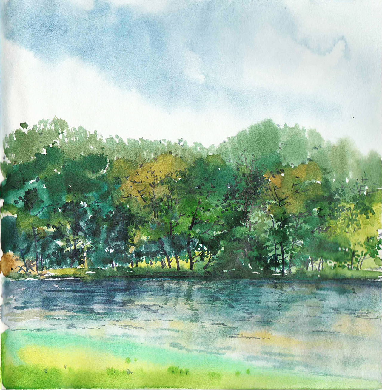 西湖水彩画 简单图片