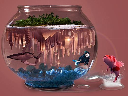 PS创意鱼缸合成海报