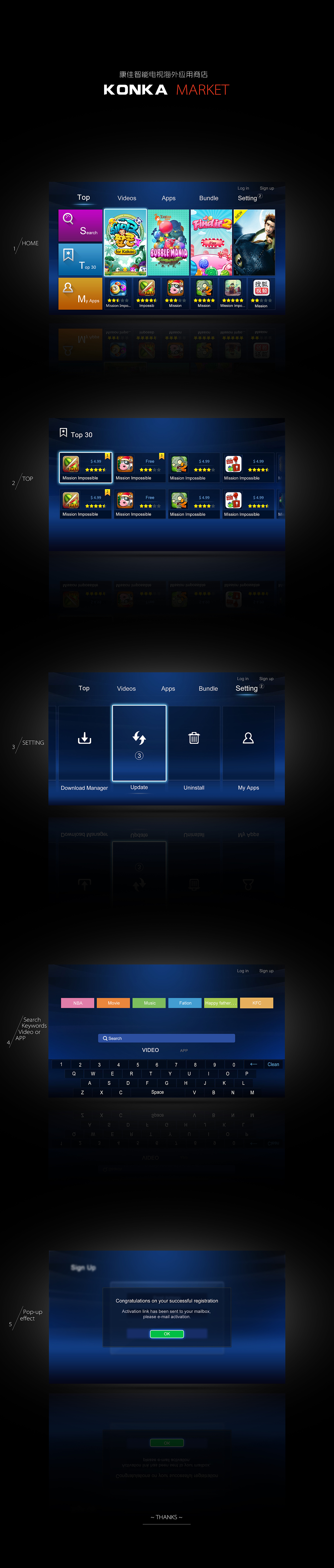 康佳智能电视海外应用商店项目视觉界面、UI